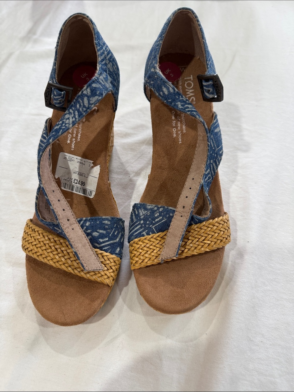 Toms Blue Patterned & Tan Braided Wedge Sandals